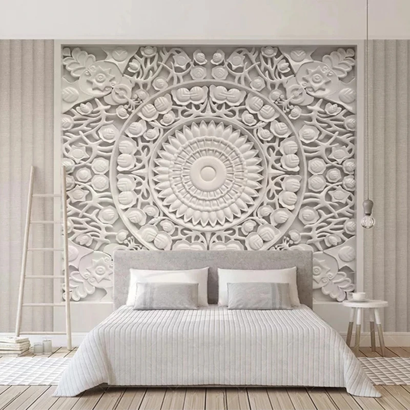 Customized 3D Wallpaper European White Gypsum Flowers Photo Mural Bedroom Living room sofa TV background wall restaurant Hotel