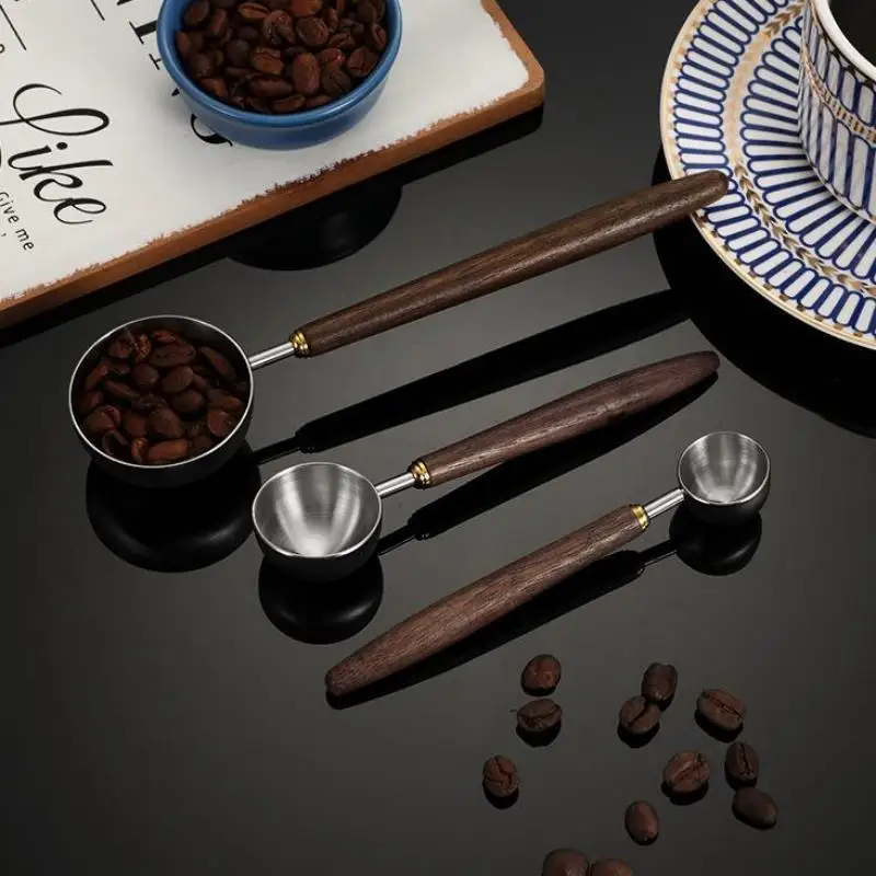 Coffee Measuring Spoon Accurate 1 Tbsp Long Walnut Handle Stainless Steel Scoop Gift for Coffee Enthusiasts Cafe