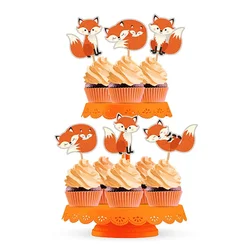 12pcs Fox Cupcake Toppers Animal Babyshower Cake Picks for Woodland Animal Themed Baby Shower Birthday Party Table Decorations