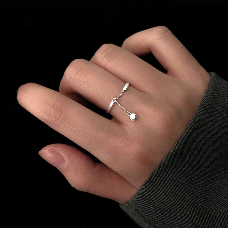 Minimalist Open Rings Simple Adjustable Rings Tassel Chain Promise Ring Finger Band Fashion Jewelry Gift for Women Girls 55KA