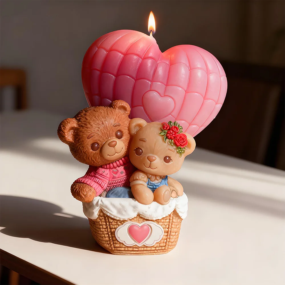 3D Bear Lovers Silicone Candle Molds DIY Wedding Valentine's Day Cupid Bear Soap Candle Mould Craft Ornament Plaster Resin Mold