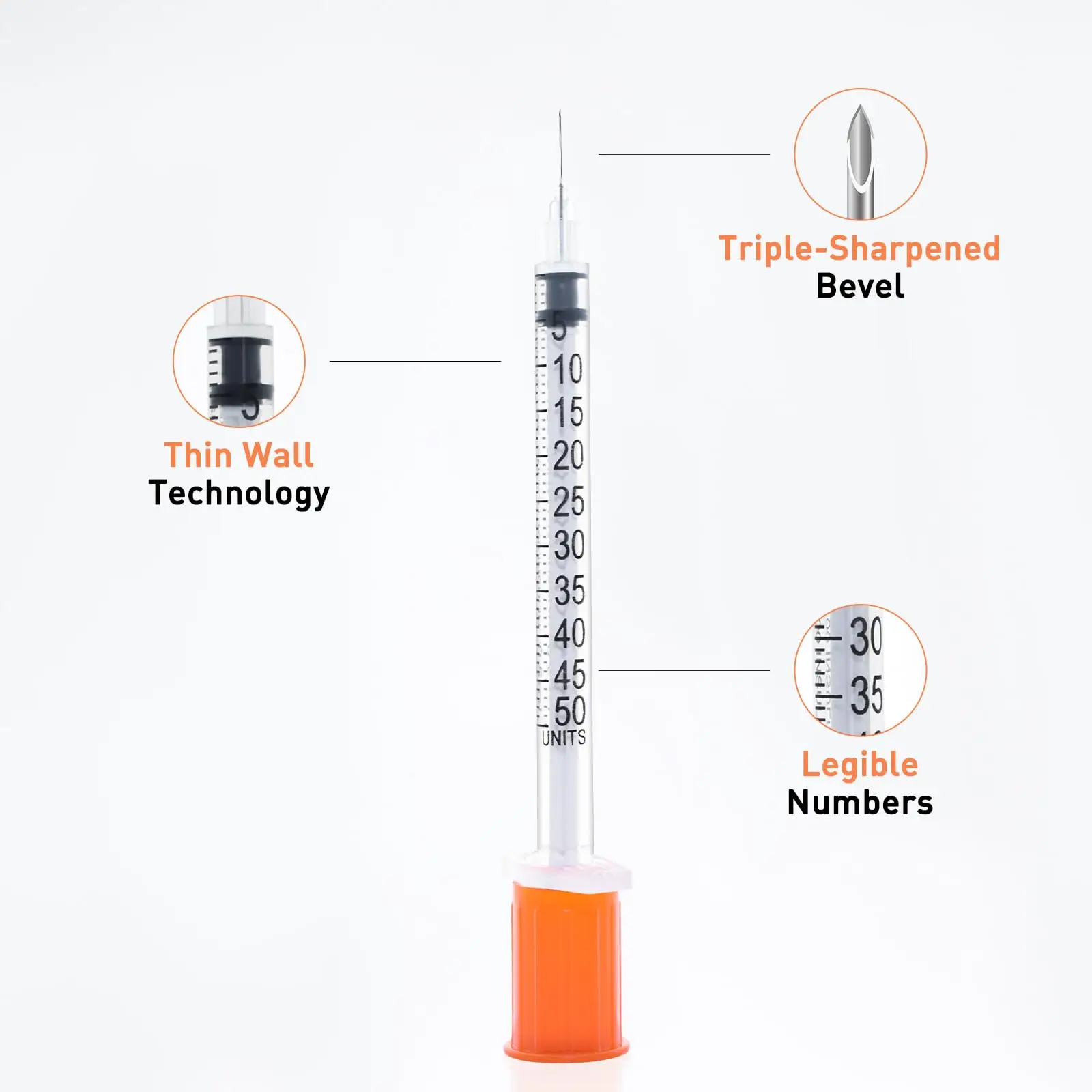 100 seringues à insuline stériles jetables de 0,5 ml avec aiguille, emballées individuellement pour outils de mesure en laboratoire, usage vétérinaire