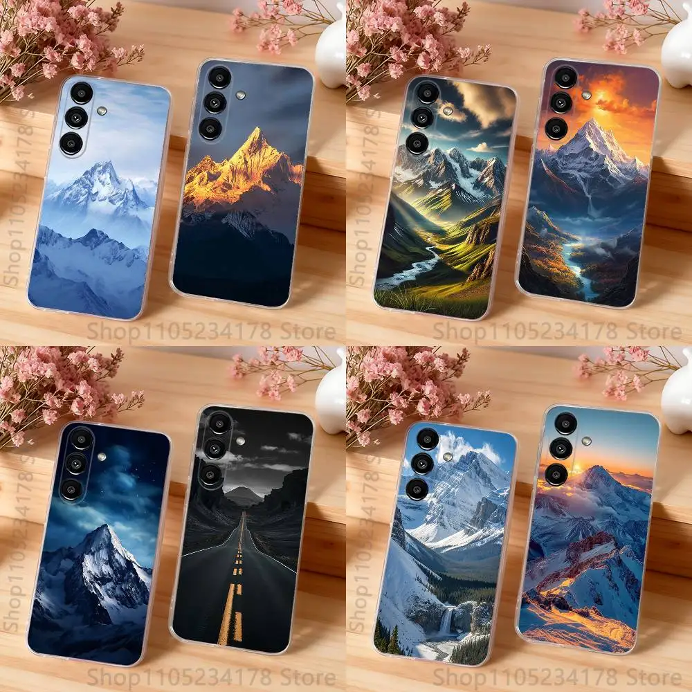 Natural Scenery Snow Mountain Soft Transparent Phone Case For Samsung S30,23,21,22,20, FE lite,S10,9,8,7 PIus Note20ultra