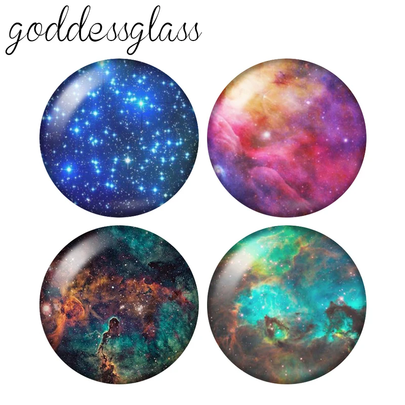 New Outspace cosmic starry sky aurora stars 10pcs 12mm/18mm/20mm/25mm Round photo glass cabochon demo flat back Making findings