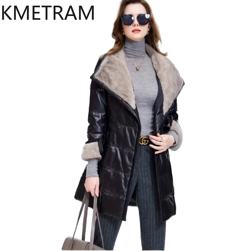 Chaqueta acolchada de piel de oveja auténtica para mujer, abrigos negros de lujo para mujer, abrigo con Cuello de piel de visón para invierno, ropa para mujer, 2025adnaжа Ramon