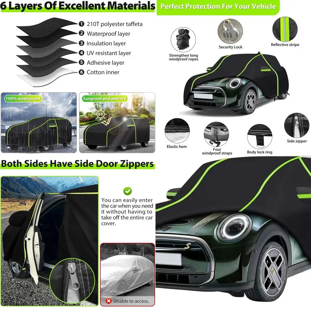 

Mini Cooper/Cooper S 2002-2024 2-Door PEVA Car Cover - UV, Dust, Snow, Wind Protection with Zippered Door Access