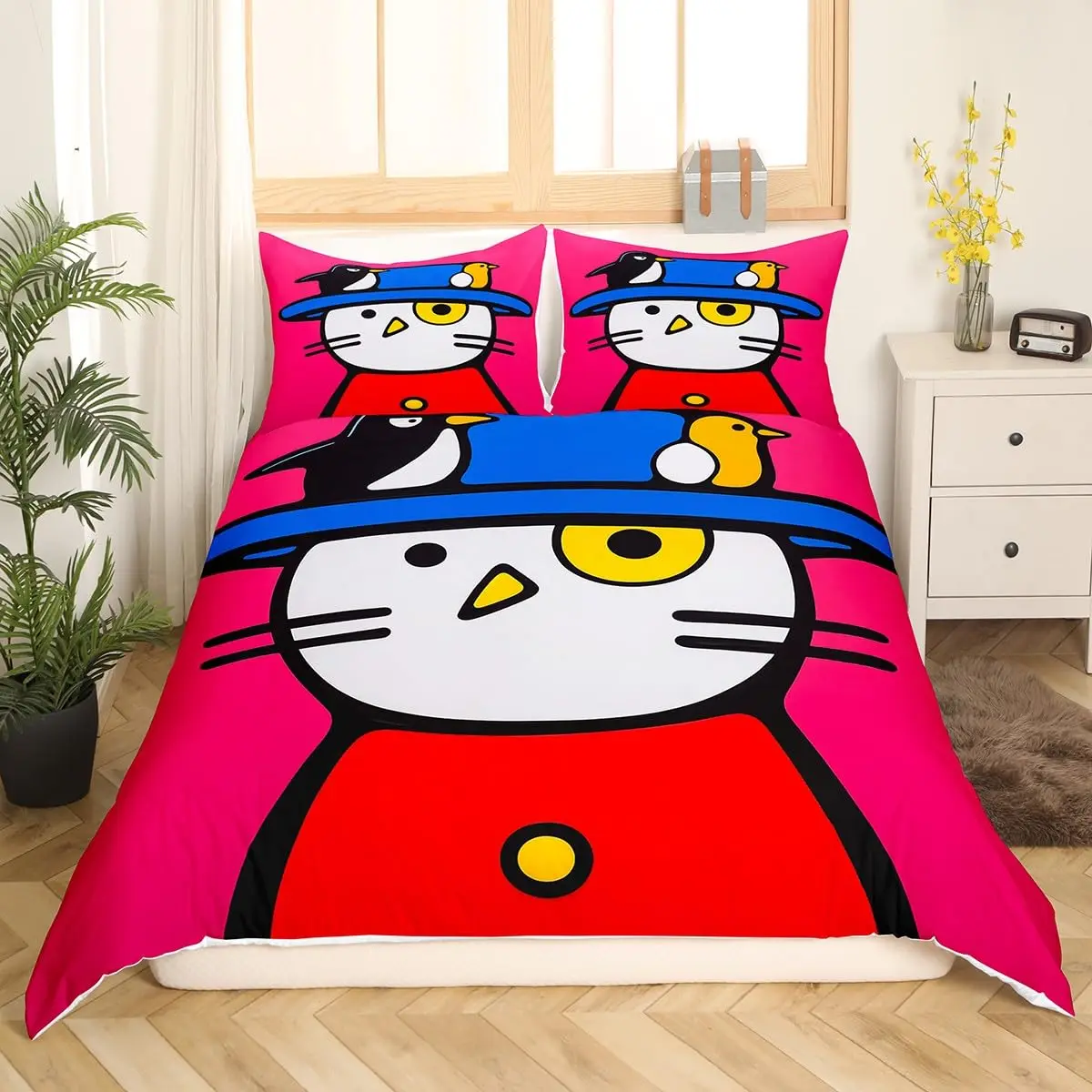 Cartoon Cat Duvet Cover Abstract Kitten Bedding Set for Kids Boys Girls Cute Animal Comforter Cover Set Red Blue Quilt Cover