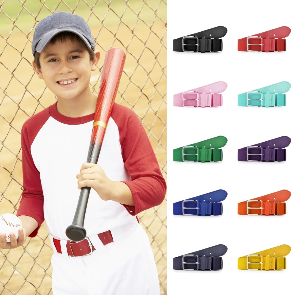 Youth Baseball Belt Kids Softball Belt Casual Adjustable Elastic Waistband for Boys Girls toddlers 3-15 Years Athletic Belt