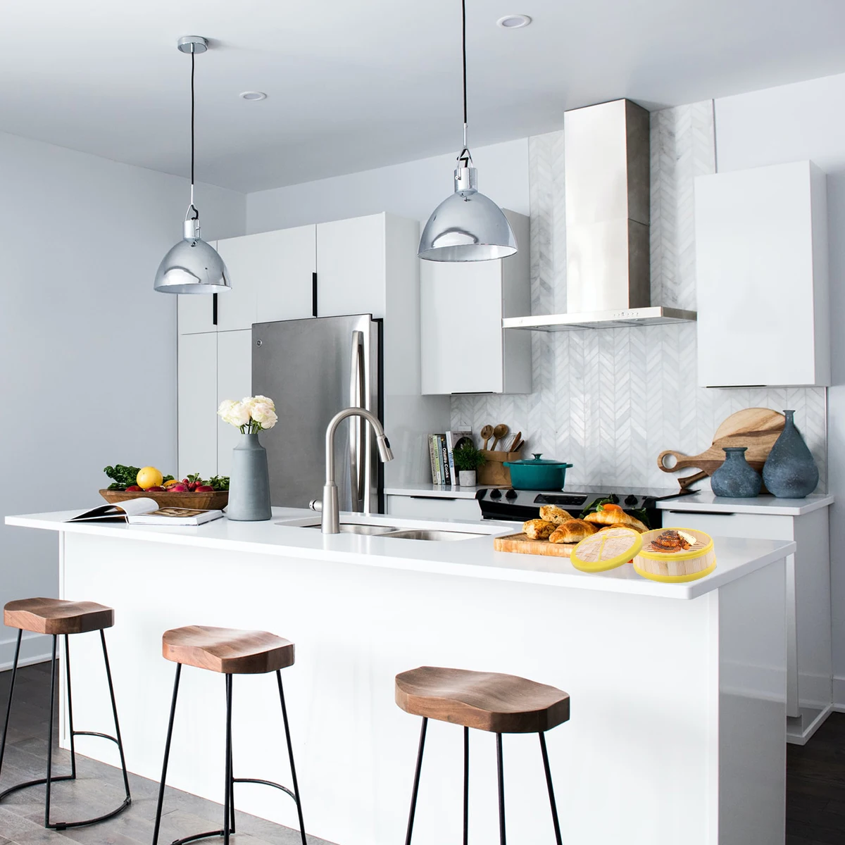 

1pc Bamboo Steamer 20Cm Single Tier Plastic Reinforced Steam Basket For Dim Sum Dumpling Bun Vegetable Rice Fish Chinese Food