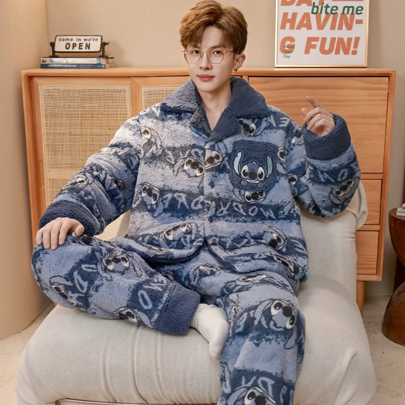 One Piece Luffy Zoro Men'S Winter Thickened Coral Fleece Pajamas