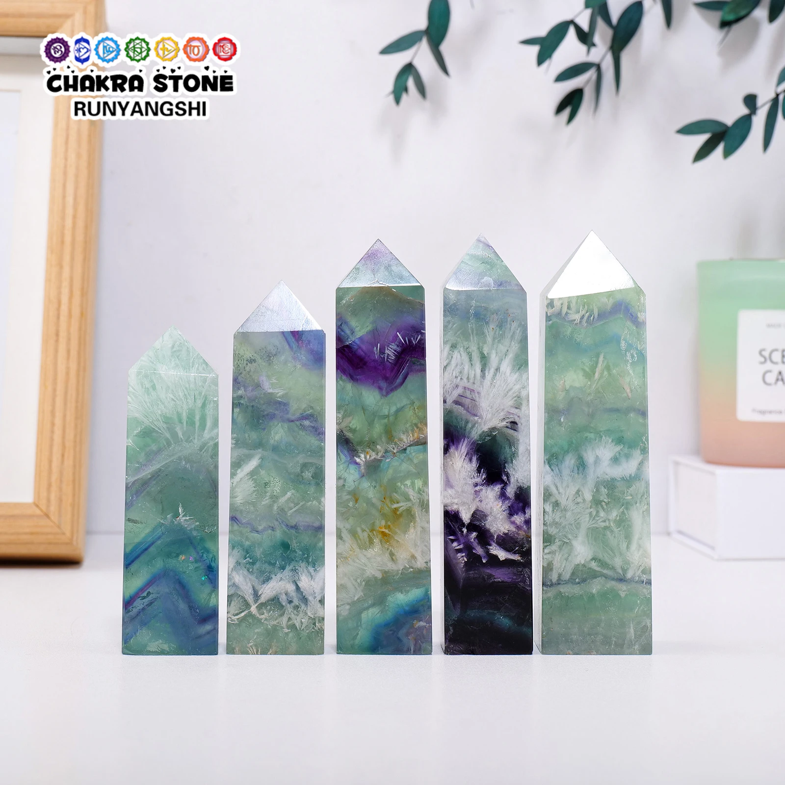 

Natural Crystal Stone Feather Fluorite Tetrahedral Pillar Healing Home Decoration Fengshui Collection Meditation Ornament