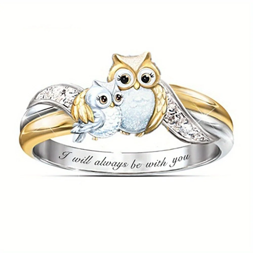 

Vintage Owl Ring Cute Animal Two tone Ring for Women