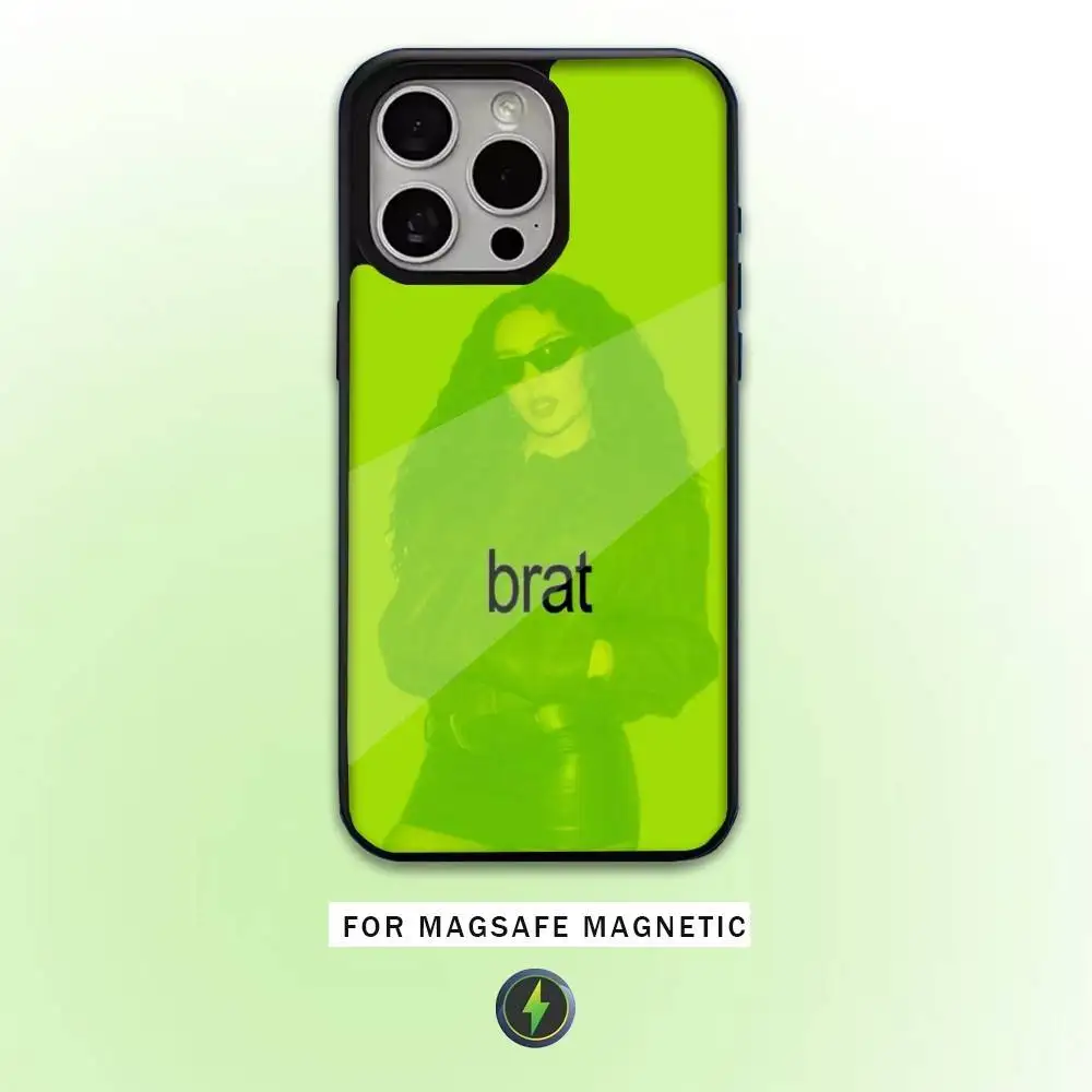حافظة هاتف C-Charli XCX Brat لهاتف iPhone17,16,15,14,13,12,11 Plus، Pro Max شحن لاسلكي مغناطيسي Magsafe