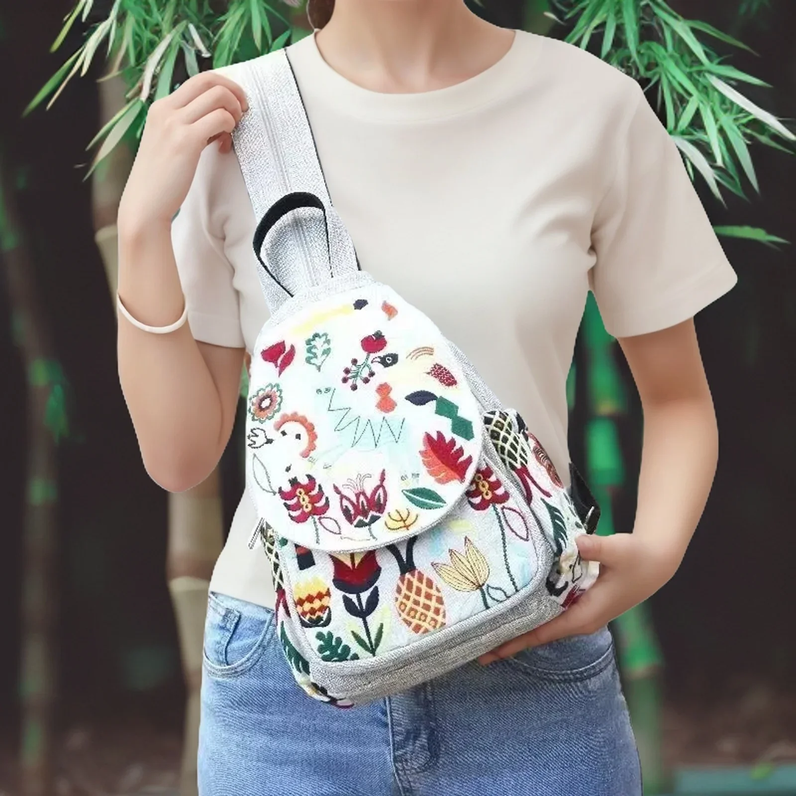 Vintage Embroidered Ethnic Style Backpack for Women, Multi-layer Pockets and Flap Design, Fashionable and Practical