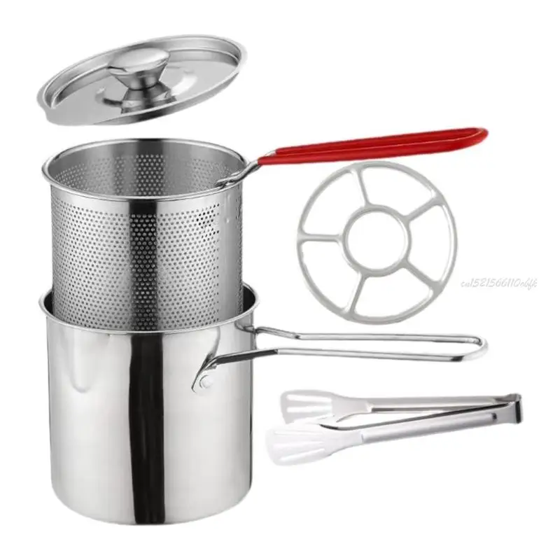 27RB 메쉬 바스켓 미니어처 인체 공학적 단일 핸들 프라이팬이있는 작은 스테인리스 스틸 프라이팬 프라이팬 프라이너 스트레이너