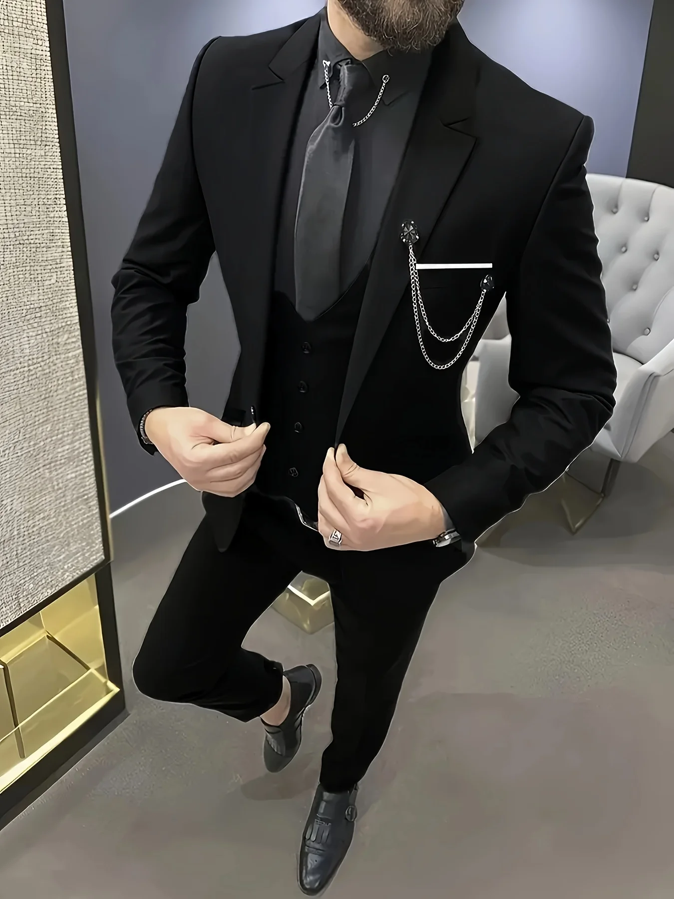 

Men's Formal Ceremony 3-Piece Suit Single Breasted Solid Slim Fit Elegant Wedding Party Office Set