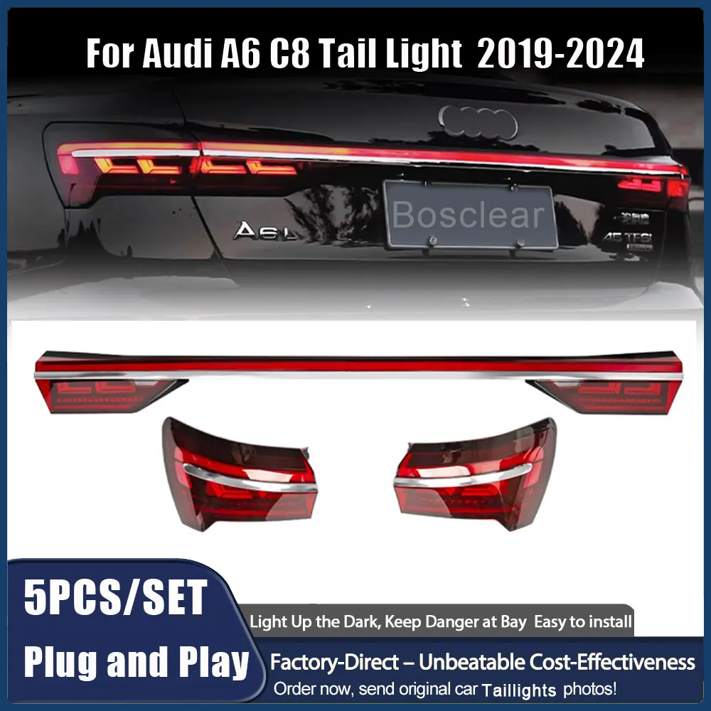 

For Audi A6 C8 2019-2024 Upgrade A8 Style Through Full LED Rear Tail Lights Reverse Lights Streaming Turn Signal Plug and Play