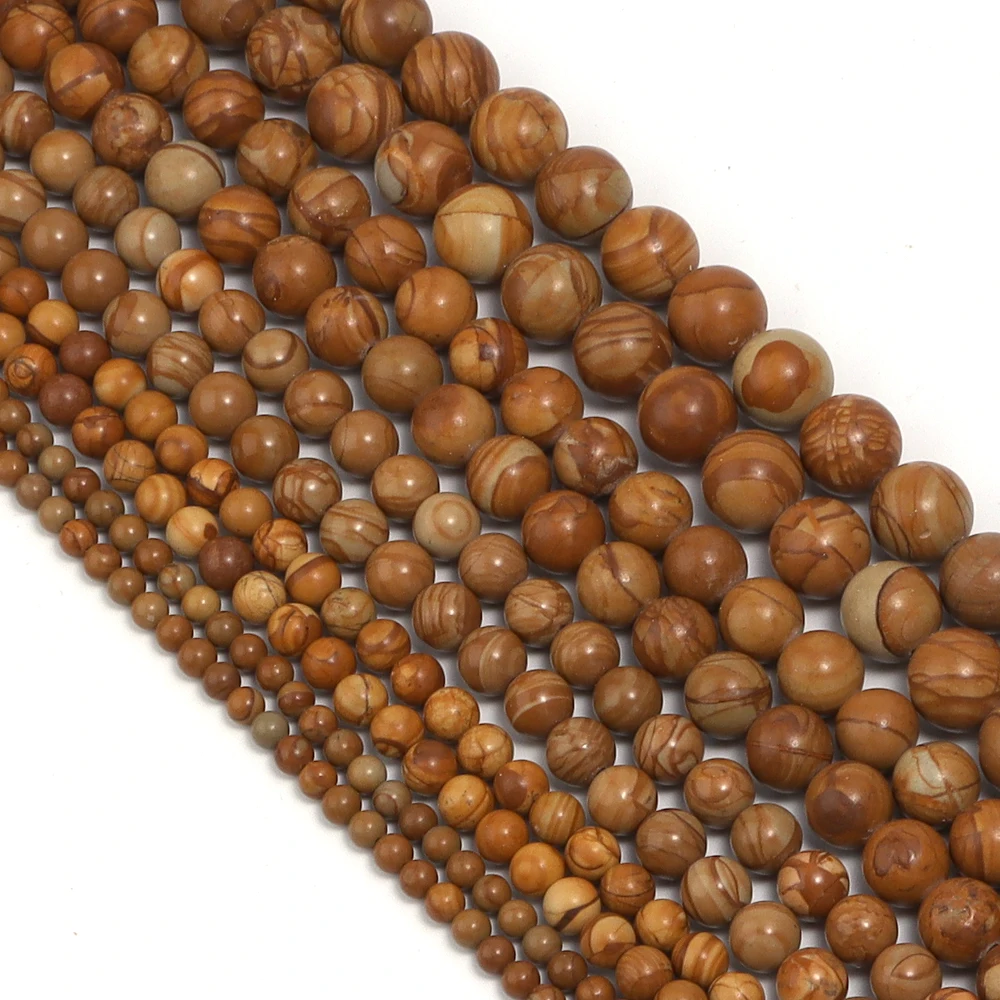 4 6 8 10mm Natursteinperlen mit gelben Holzstreifen, runde lose Abstandsperlen für die Schmuckherstellung, DIY-Halsketten- und Armbandzubehör – Detail 2