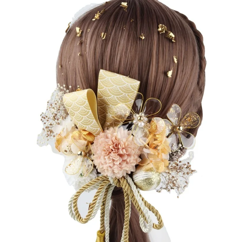 Adult Platinum Gold Crystal Flower Hairpin Dried Flowers Vibrating Sleeve Hair Accessories