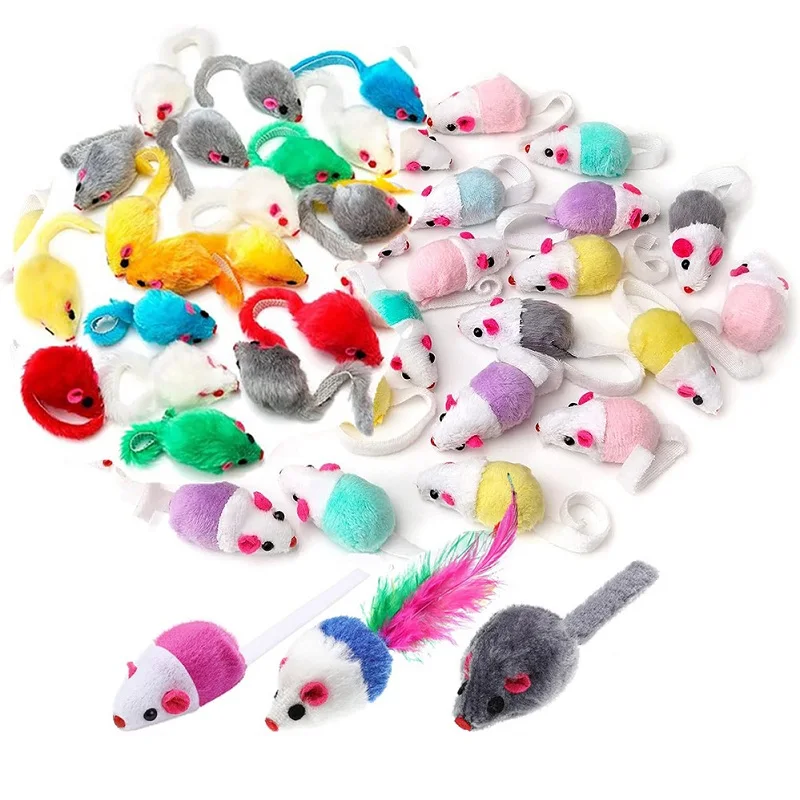 10/20/50pcs Mix Mice Feather Cat Toy Bite Resistance Plush Simulation Mouse Pet Toy Kitty Cat Mouse Toy Indoor Cat Game Supplies