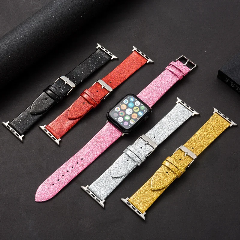 

Блестящий ремешок для Apple Watch Band 44 мм 40 мм Ultra 49 мм 41 мм 42-46-45 мм Блестящий кожаный браслет iWatch Series 10 9 8 7 6 5 4 3 SE