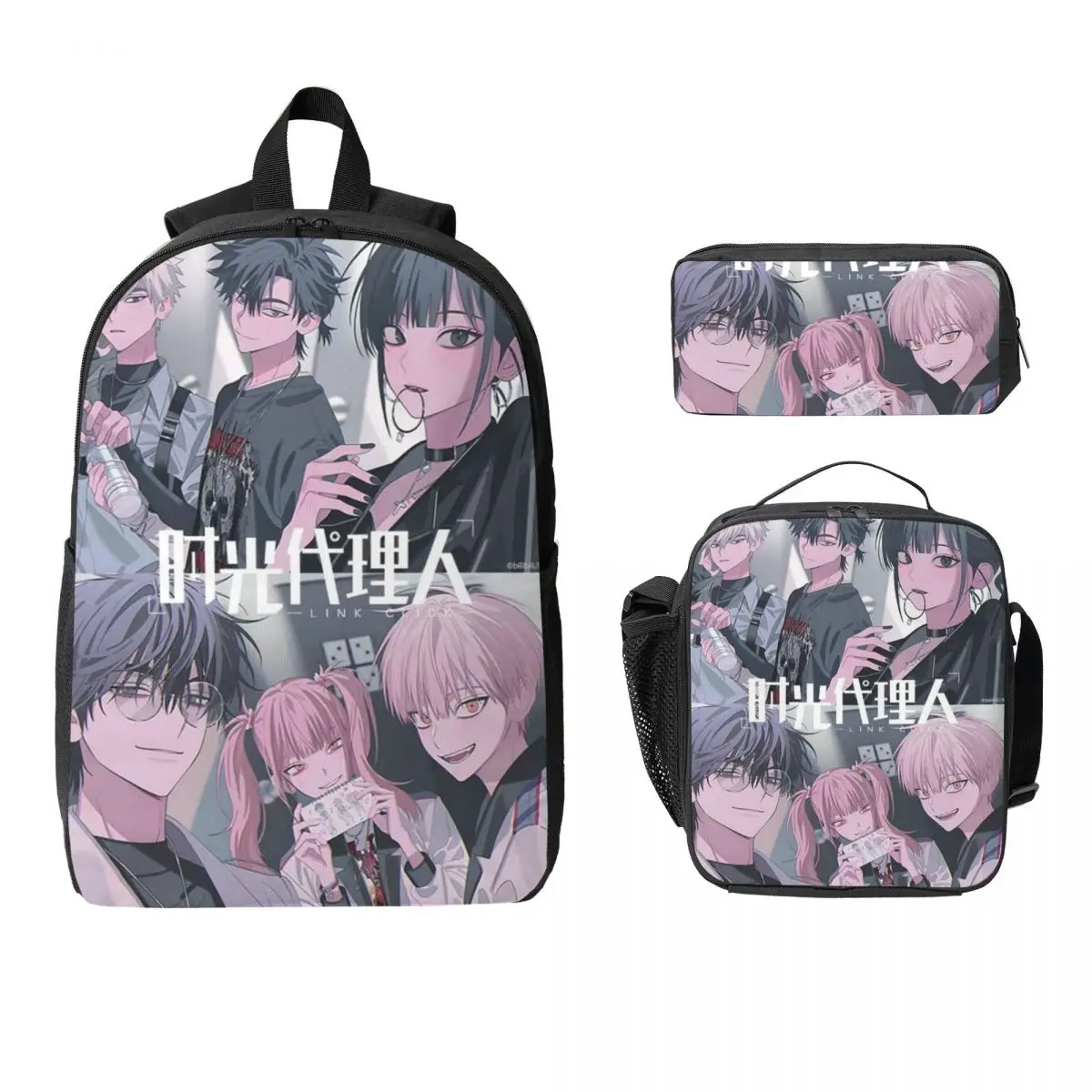 

3Pcs Link Click Anime School bags Set for Children Pencil Boxes Backpack Sets with Lunch Box For School Students Knapsack