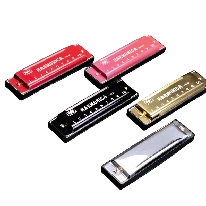 Metal Chromatic Scale Ten Hole Color Harmonica In C Tune With Box For Children Christmas Gift For Beginners Harmonica Instrument