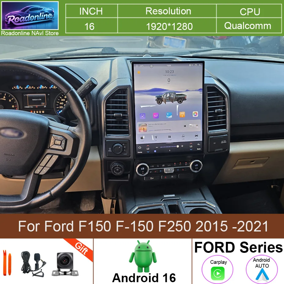 16 INCH Android 16 Car Radio For Ford F150 F-150 F250 2015 -2021 CarPlay GPS Navigation MultiMedia Video Player WIFI 4G