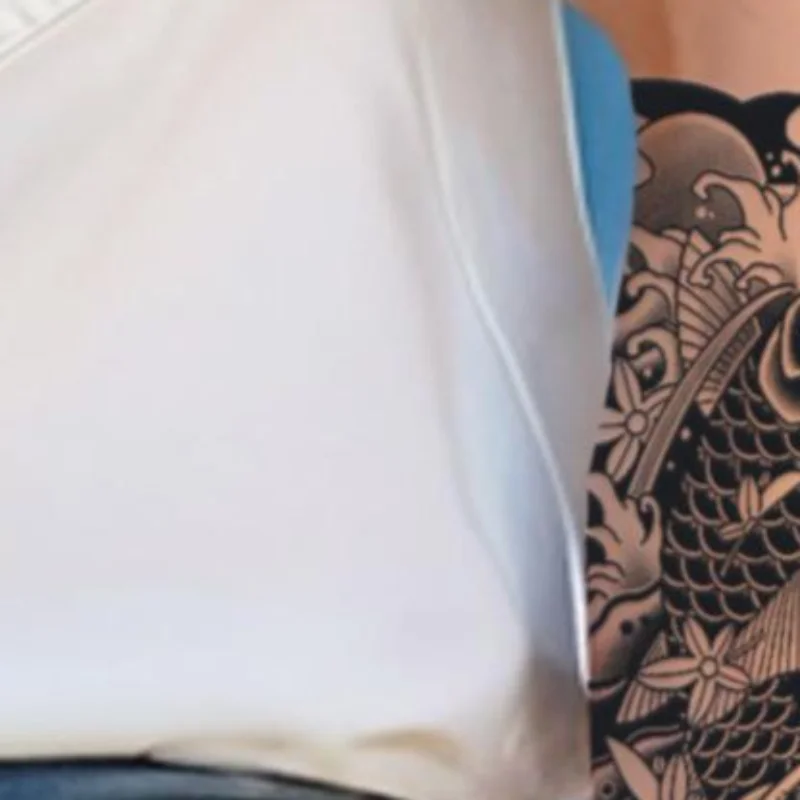 Autocollant de tatouage temporaire semi-permanent traditionnel japonais motif carpe koï et fleur, imperméable, pour hommes, bras