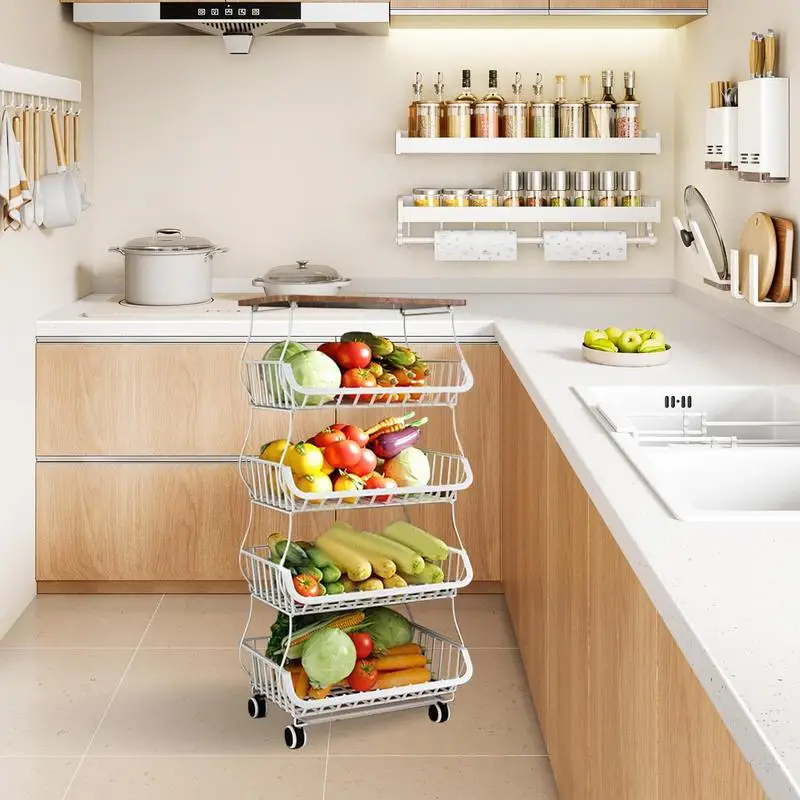 Vegetable Cart Vegetable Holder Rolling Utility Cart Space Saving Kitchen Fruit Organizer Vegetable Storage Rack For Kitchen