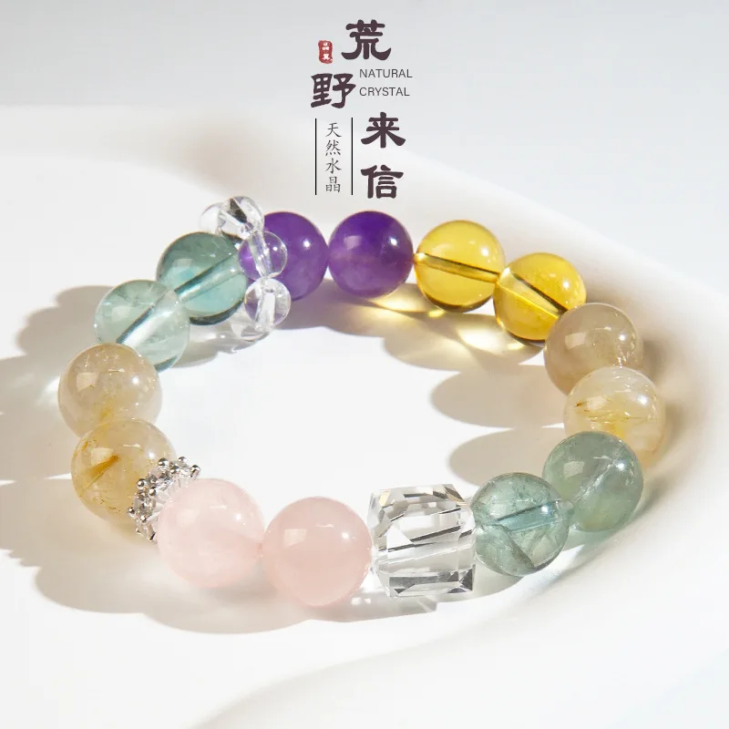 

Natural Multi-Gemstone Beaded Design Pink Quartz Green Fluorite Amethyst Bracelet Jewelry