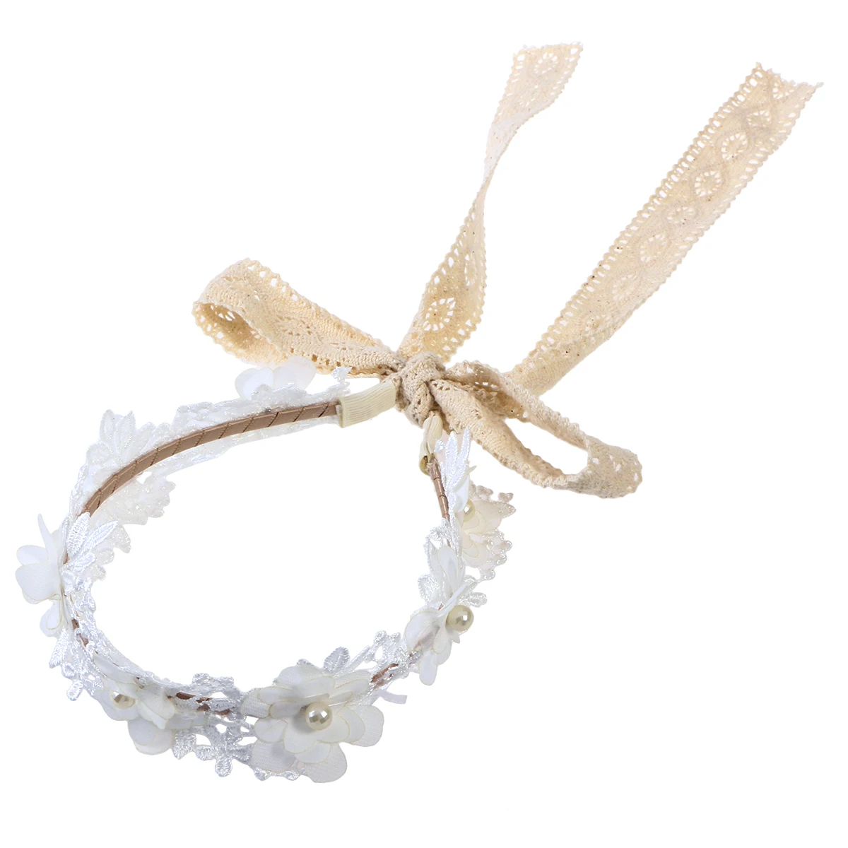 

Korean Style Lace Flower Crown Headband For Girls Women White Embroidery Hair Band Party Favors Wedding Costume Performance
