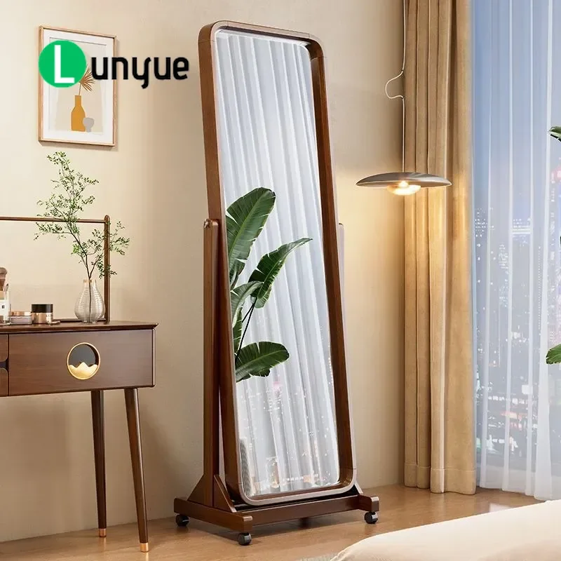 Walnut Full Body Floor Mirror Solid Wood Rotating Standing Mirror Simple Full Length Dressing Mirror for Bedroom Home Decor