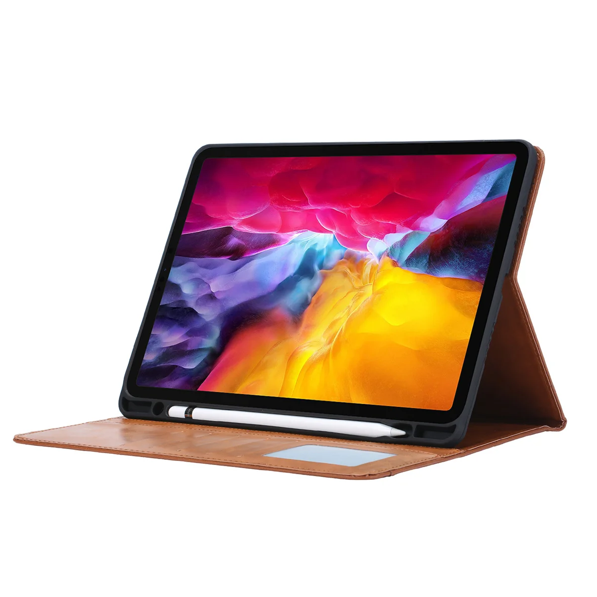 Luxury Leather Texture Business Card Holder Flip Case for iPad Pro 12.9 2022/2021/2020/2018 Magnetic Flip Cover with Pen Slot