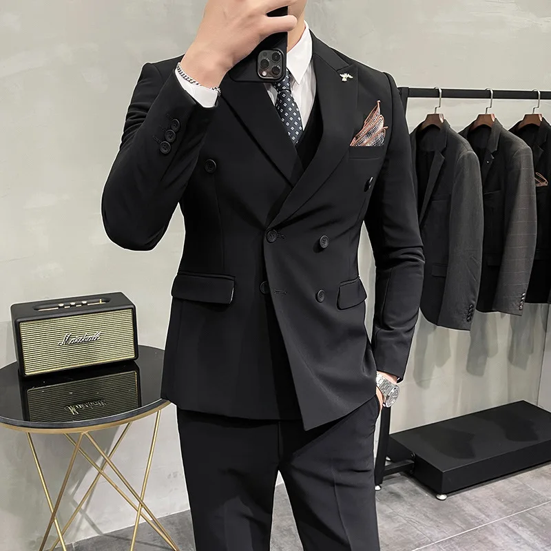 

(140) Suit sets for all seasons, high quality men's suits, handsome double-breasted suits, groom host suits