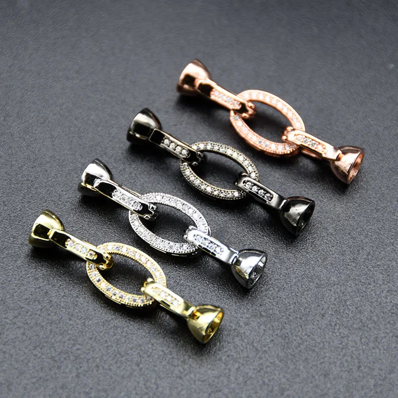 

Jewelry Making Supplies Silver Gold Plated CZ Paved Oval Shape Clasp for DIY Necklace Findings