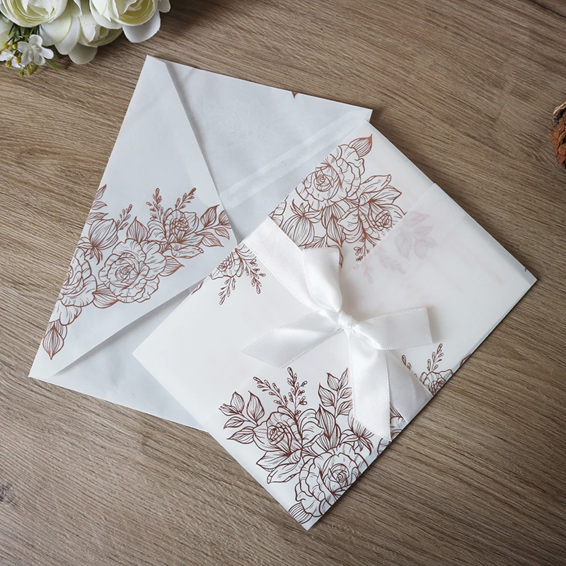 196x138mm Rose Pattern Hot Stamping European Envelope for Invitation Wedding Business High-grade Postcard Giftbox Pocket Packing