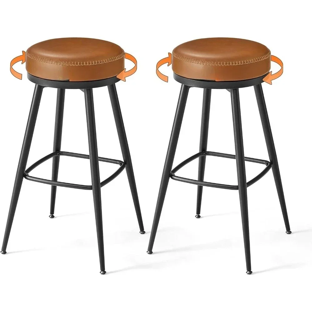 

30-Inch Swivel Bar Stools Set of 2, Bars Height Backless Bar Stools, Synthetic Leather with Stitching, Bars Stoolss