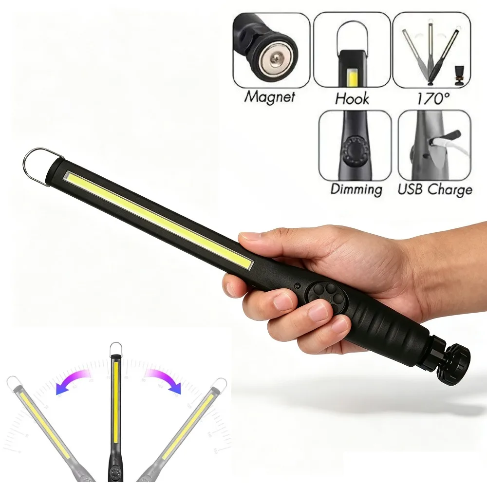 Rechargeable LED Inspection Work Light Strong Magnetic Adjustable Hook Design COB Light for Car Service Equipment Check