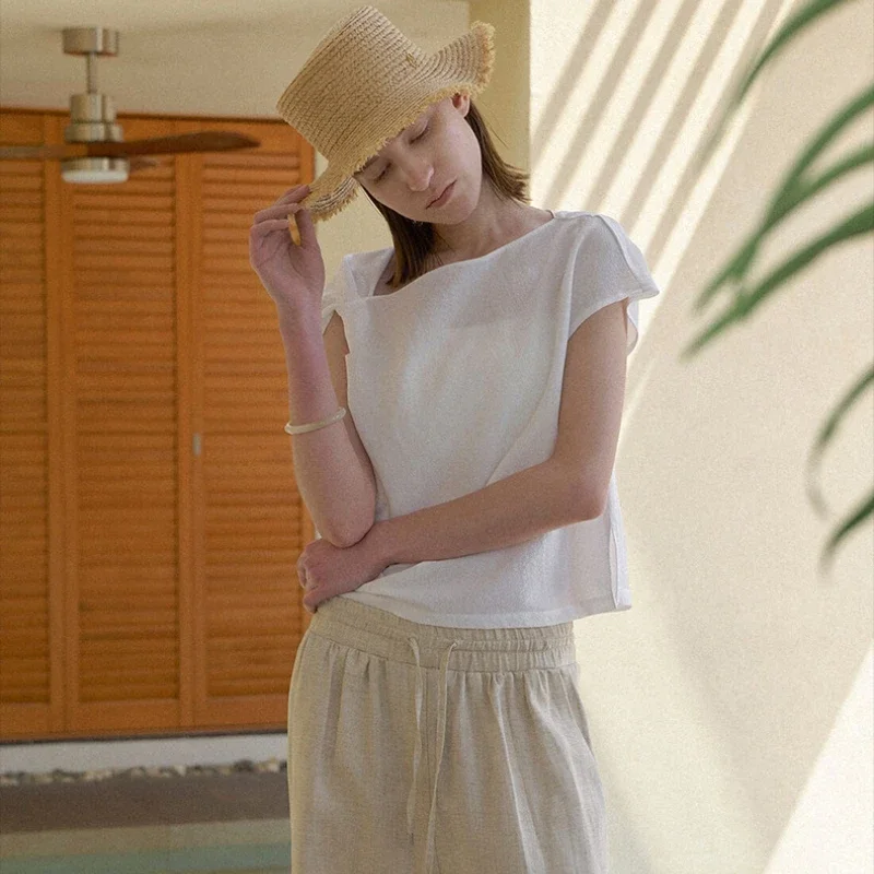 100% Linen Casual Women's Trousers 2025 Spring And Summer New Solid Color Simple Ladies Pockets Long Straight Pants