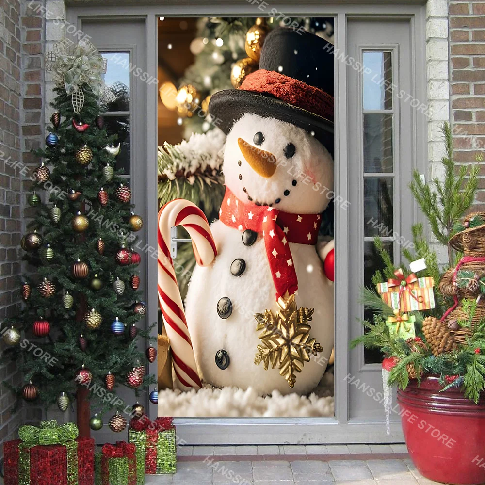Christmas Cute Snowman Door Stickers Santa Claus and Elk Stickers PVC Wallpaper Tree Snow Poster Xmas bedroom Decor Deurstickers