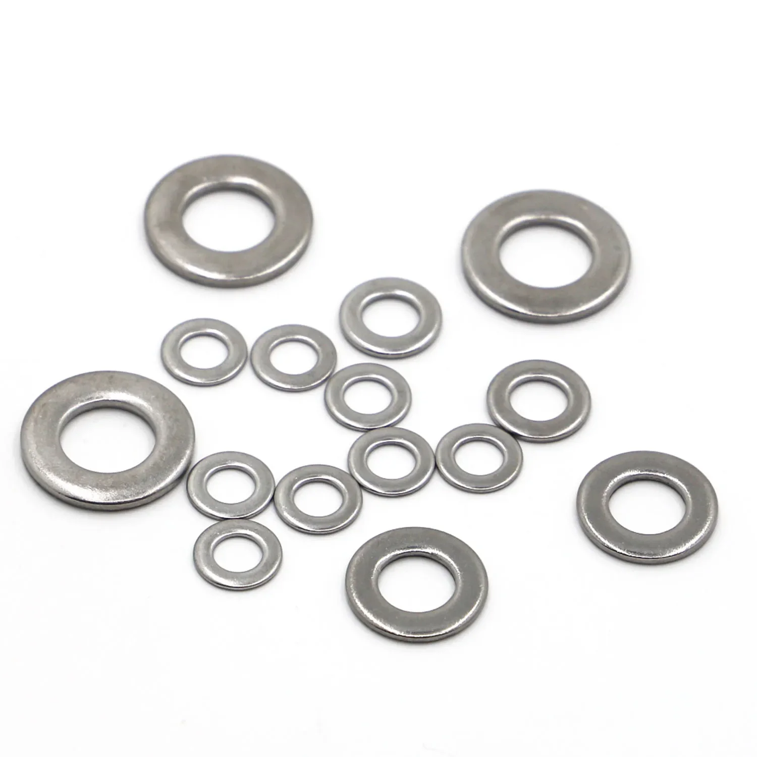 Plain Washers 304 Stainless Steel Gasket Metal Flat Washer GB97 M1.6 M2 M2.5 M3 M4 M5 M6 M8 M10 M12 M16 M18 M20 M22 M24