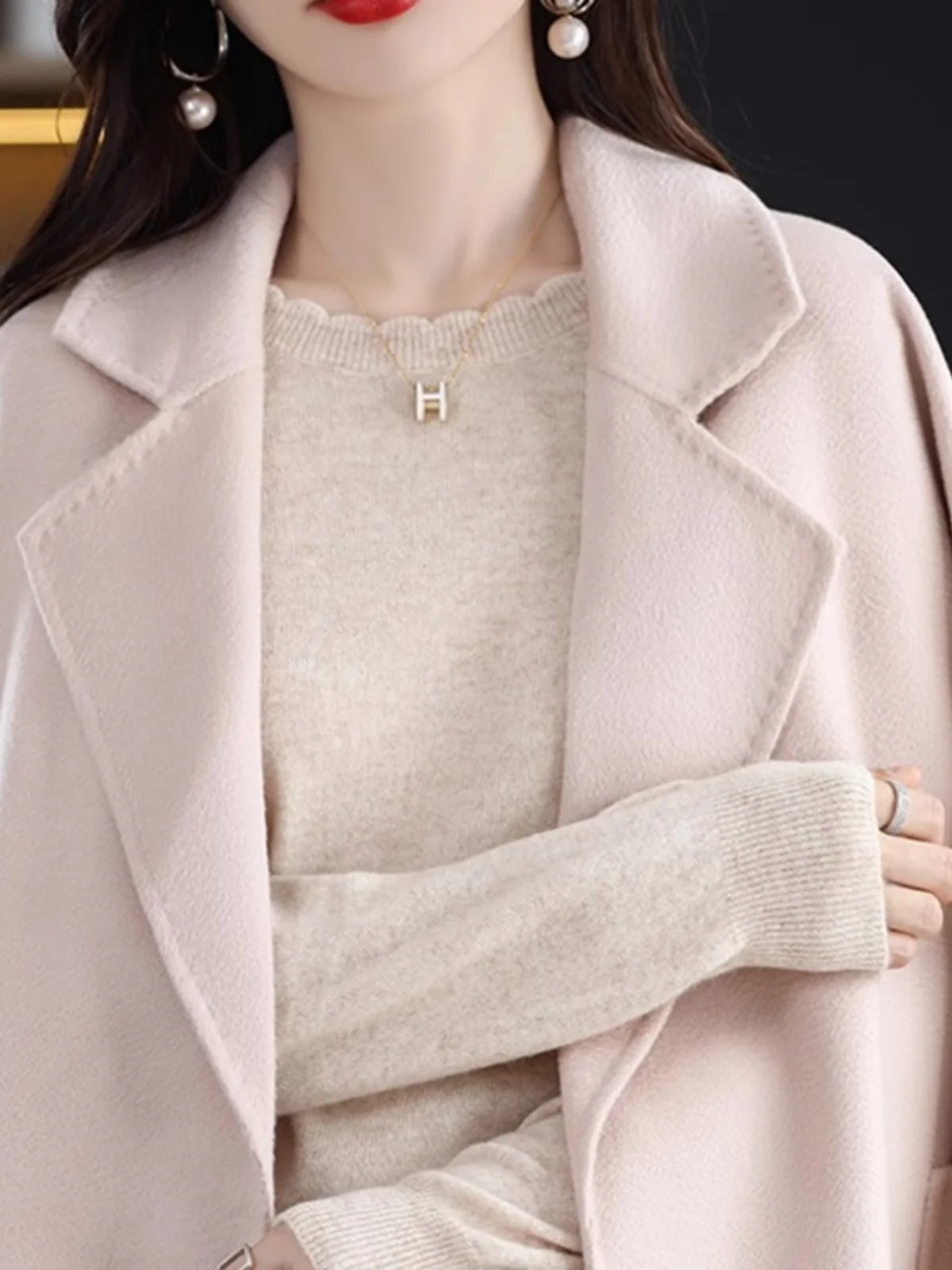 

Soft Thin Loose Lace Collar Knitwear Inner Wear Elegant Base Shirt Commute Style Pure Color Long Sleeve Regular Length