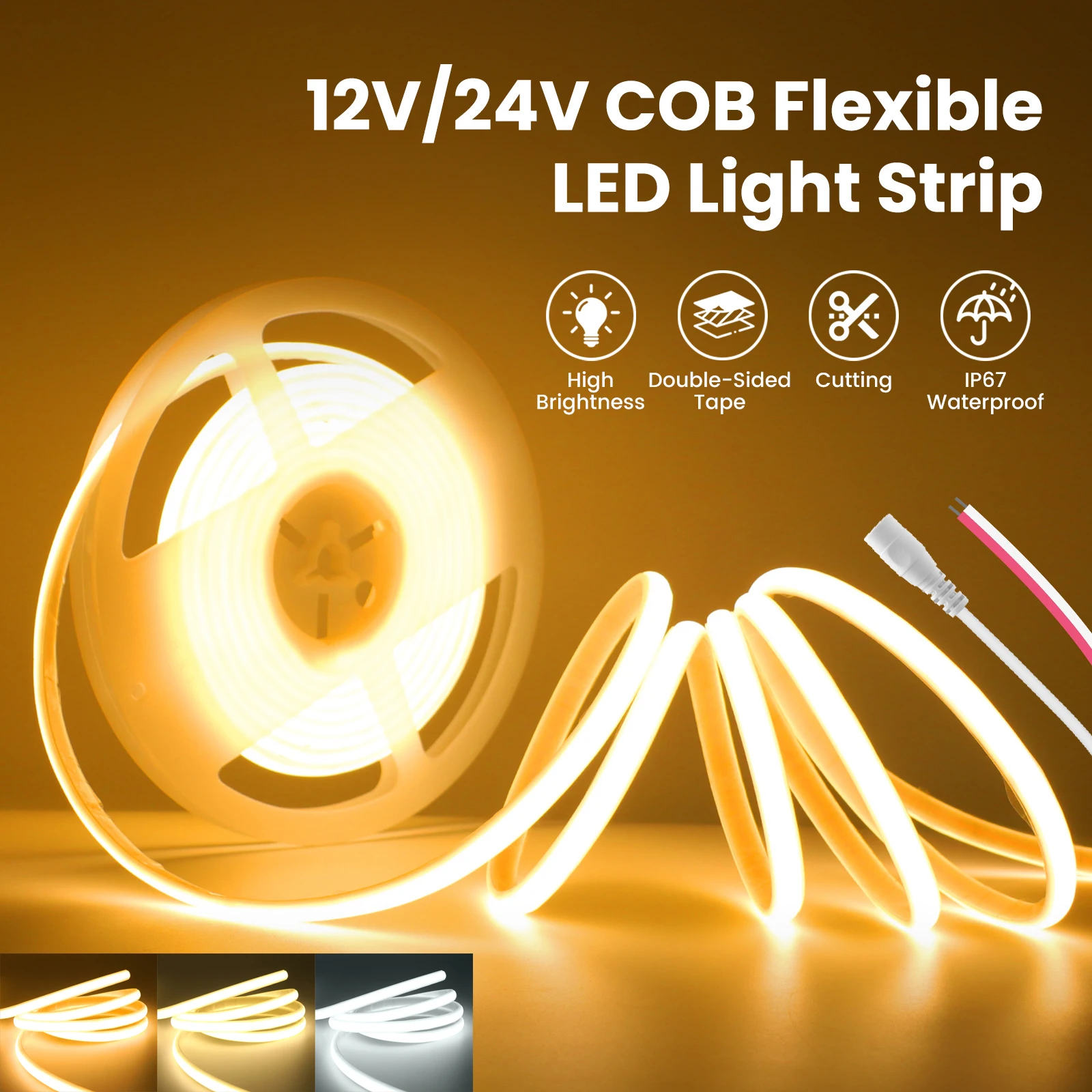 

12 В 24 В COB светодиодный неоновый свет 320 светодиодов гибкая светодиодная лента лента IP67 водонепроницаемая плотность линейного света клейкая лента 0,5-10 м