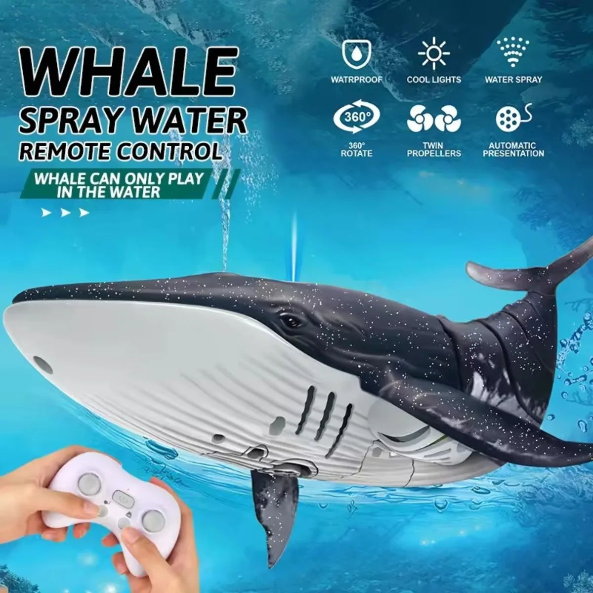 

2.4GHz RC Whale Shark Toy with LED Spray, Electric Swimming Fish, Rechargeable Pool Bath Toys for Kids Boys Girls Ages 6-12