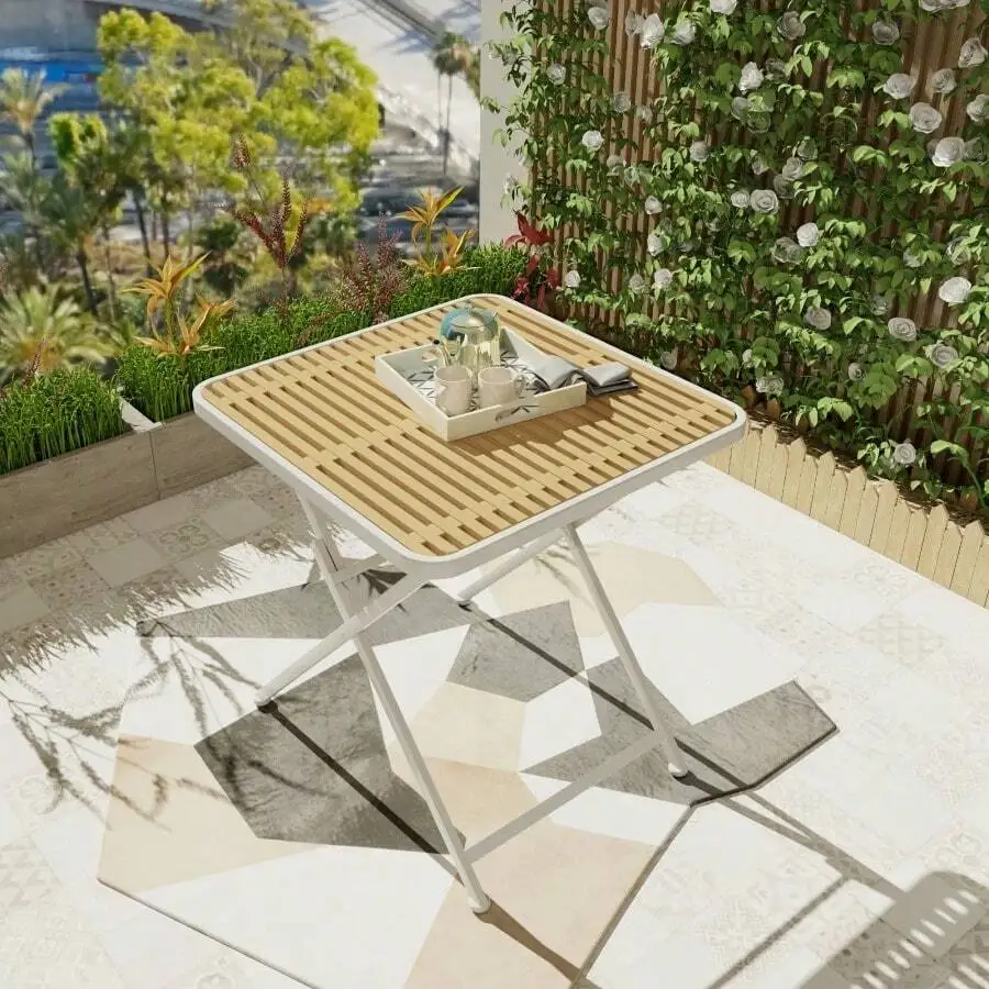 Summer - Modern Folding Square Table- Indoor And Outdoor Multi-Functional Table- Polypropylene Tabletop With Metal Legs, Suitabl