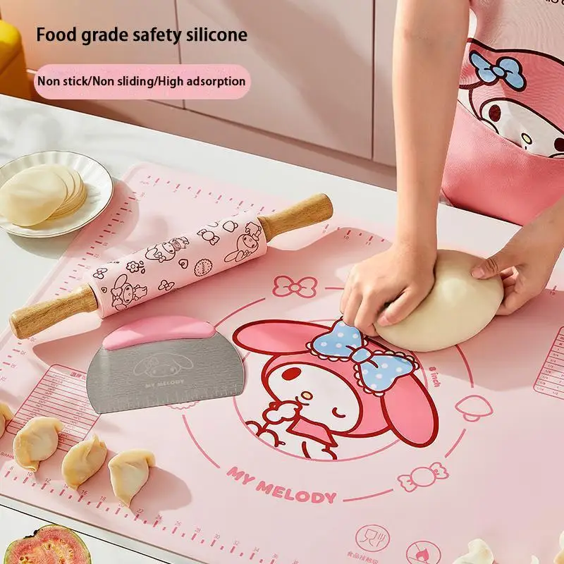 Kawaii Sanrio Hello Kitty Kneading Noodle Set My Melody Cinnamoroll Thicken Antiskid Silicone Mat Household Kitchen Supplies