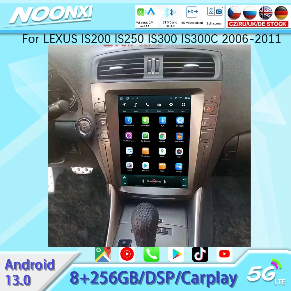 Tesla Style Android 13 For Lexus IS250 IS300 IS200 IS220 IS350 2004-2012 Car Radio Automotive Multimedia Carplay Auto Bluetooth