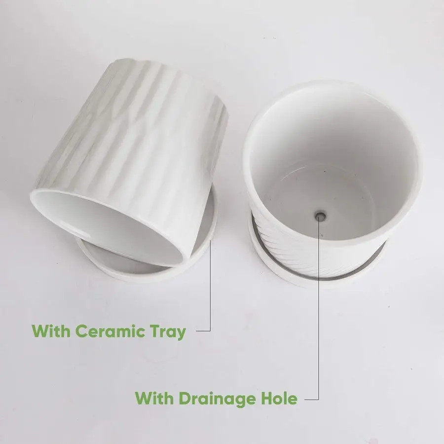 

Цветочные горшки 6 дюймов для суккулентов с дренажем, круглые кашпо для дома и улицы с поддоном, белые горшки для кактусов с отверстием, 4 шт.