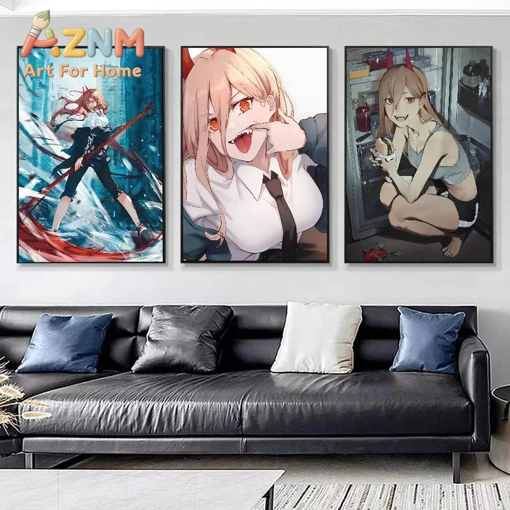AZNM Power Chainsaw Man Hot Anime Girl Canvas Wall Art Frameless Print Poster for Home Bedroom Living Room Wall Decor